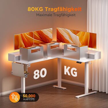 Електричний кутовий стіл L-подібної форми, 160 x 140 см, з 3 висувними ящиками, регулювання висоти, для офісу, ігрової кімнати, дому
