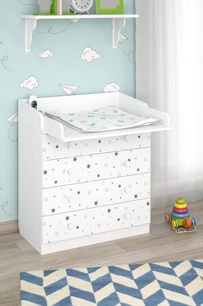 Комод для переодягання Shefa Kids Wickelkommode 800 білий - якісний комод з пеленальним столиком для дитячої кімнати (Sternenlicht)
