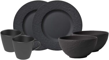 Виробничий набір для сніданку Rock, 6 шт., Набір посуду на 2 персони, Premium Porcelain, Чорний набір для сніданку на 2 персони Black