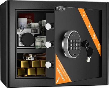 Сейф для дому та офісу WASJOYE Tresor Safe Groß з ключем та електронним замком, настінний сейф з цифровим кодом (40x38x31 см, 31 л)
