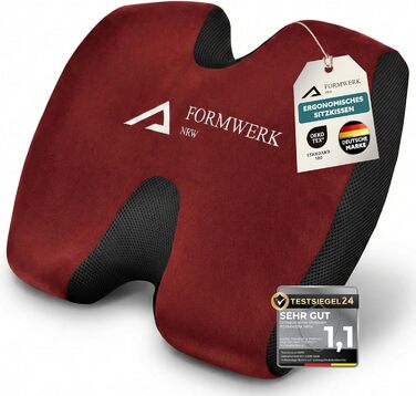 Ортопедична подушка для сидіння - преміум ергономічна подушка для офісу та авто з 3D Memory Foam - OEKO-TEX-100 (60-100 кг) (Червона)