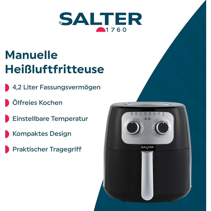 Фритюрниця Salter 4.2 л ручна, без масла, EK6364VDE – мультикухня для приготування м'яса та риби