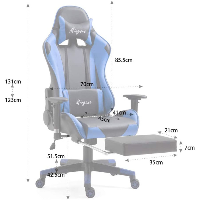 Ігрове крісло Mingone ергономічне 2D підлокітники регульована по висоті спинка до 150 кг синє