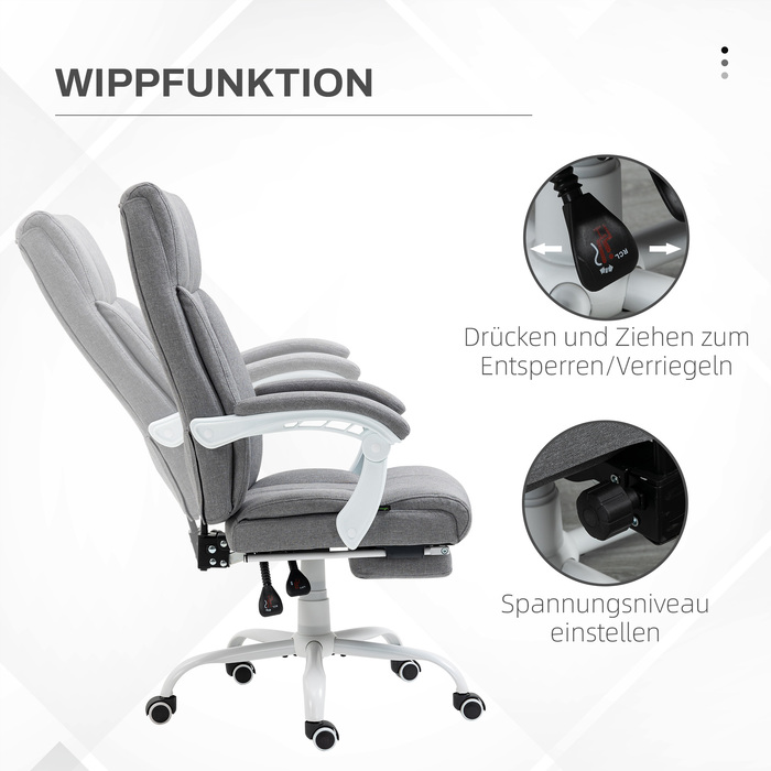 Ергономічне письмове крісло HOMCOM Office Chair з регульованою спинкою на 155° і функцією відкидання, регулюється по висоті для комфорту