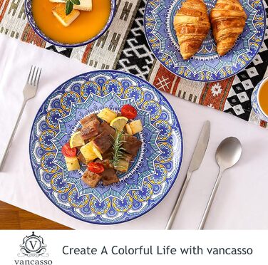 Посуд Vancasso Mandala, 16 предметів, порцеляновий набір для 4 осіб, блакитний, богемський стиль, ручна розпис