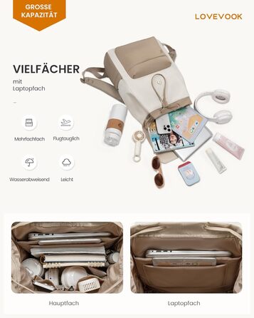 LOVEVOOK Рюкзак для жінок, 15.6 дюймів, рюкзак для школи, водонепроникний, для підлітків, легкий, з відділенням для ноутбука, для подорожей, універсітету, роботи, 15.6 дюймів, бежевий+хакі
