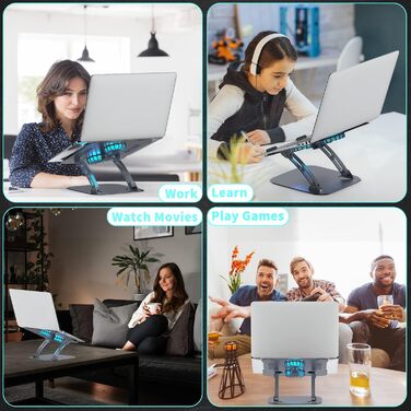 Підставка для ноутбука з RGB вентилятором, регульована висота, алюмінієвий сплав, 10-17'', сіра