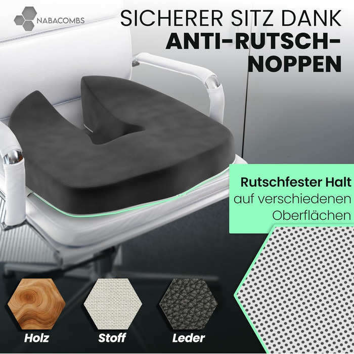 Ортопедична подушка для сидіння – ергономічна, з піною з пам'яті, знімає навантаження з куприка та спини, готова до використання – сертифікована IGR та перевірена Oeko-Tex, ідеальна для офісу, авто, подорожей та вагітності