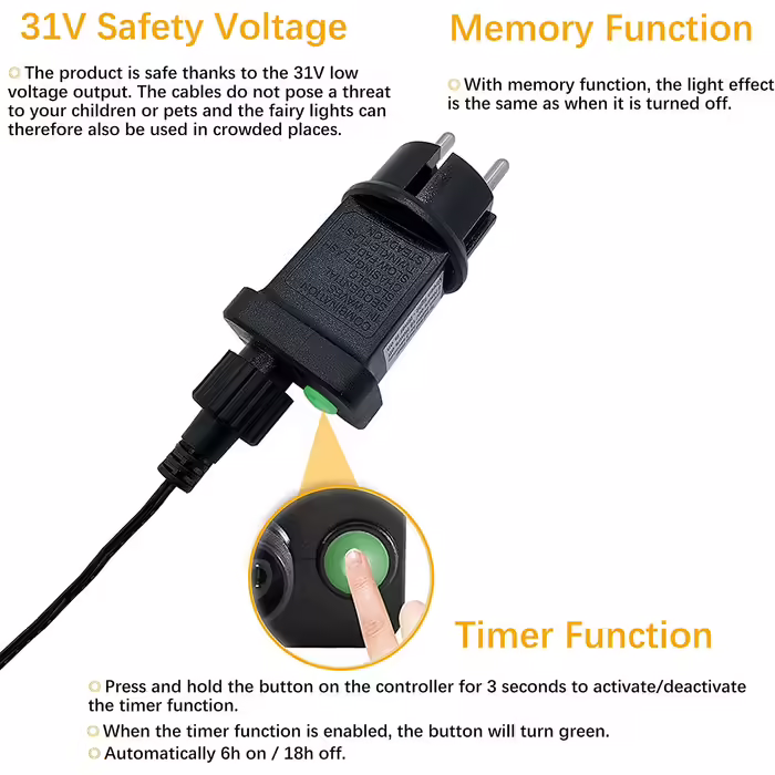 Гірлянда Meision 30 м, 300 LED, різнокольорова, для вулиці та дому, водонепроникна IP44, з таймером і 8 режимами, для балкона, саду, весілля, темно-зелений дріт