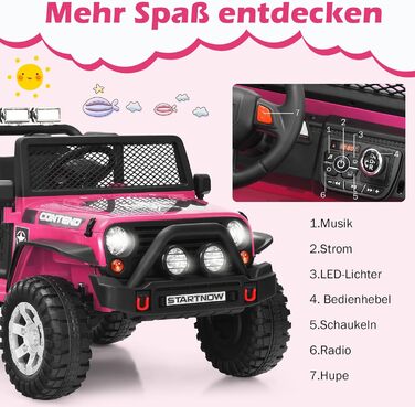 Дитячий електромобіль COSTWAY 12V, музика, USB, MP3, радіо, 3 швидкості, дистанційне керування, рожевий, для дітей від 3 років