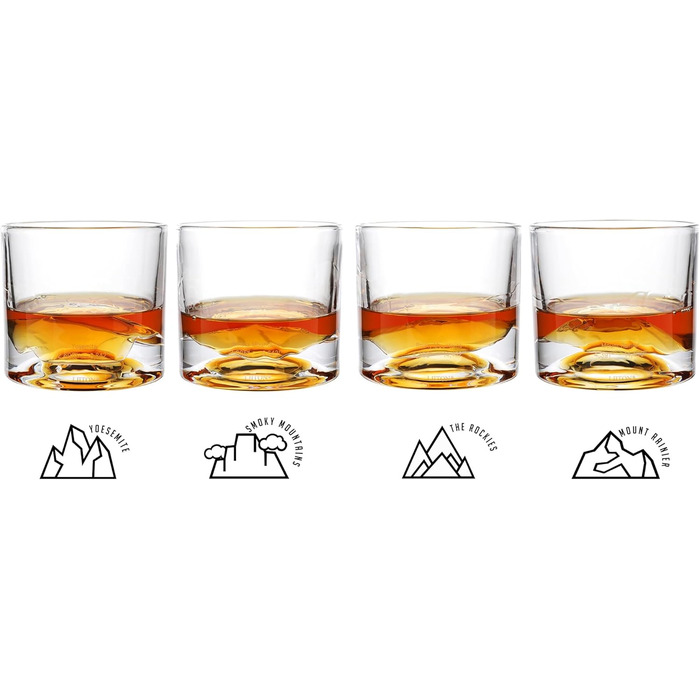 Набір склянок для віскі LIITON American Peaks Kristall 4 шт., 300 мл, для охолодження коктейлів, подарунок для чоловіків