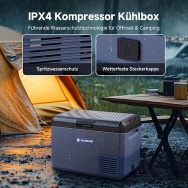 Автомобільний холодильник AAOBOSI 50л: Електричний компресорний кулер IPX4, -20°C/+20°C для авто, вантажівки, кемпінгу, подорожей