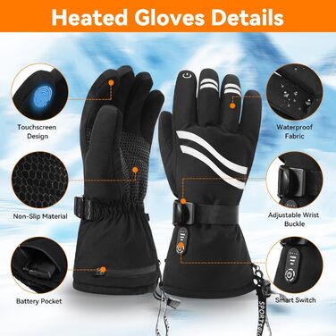 Електричні гріючі рукавички Rasfalo для чоловіків та жінок, акумулятор 2600mAh, 3 режими нагріву, водонепроникні, чорні