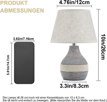 INTELIVE Бездротова керамічна настільна лампа з таймером, димером, лляним абажуром та пультом дистанційного керування. Акумуляторна, сучасний дизайн Mid Century.