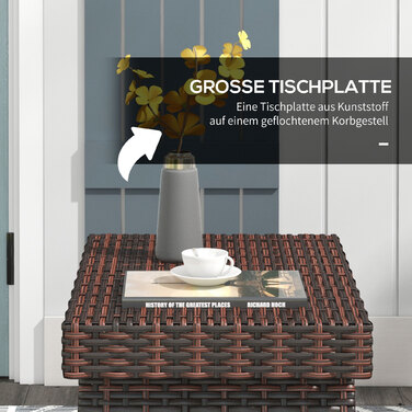 Зручний садовий столик/журнальний столик/приставний столик для вулиці, з ротангу PE, стійкий до погодних умов, розмір 60 см x 41 см x 41 см, коричневий.