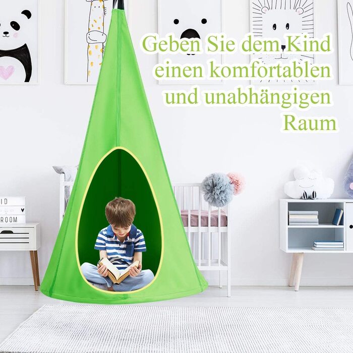 Підвісний намет Підвісне печерне підвісне крісло Дитяче підвісне сидіння 115 вантажопідйомність, дитячі гойдалки (80 x 148 см, зелений)