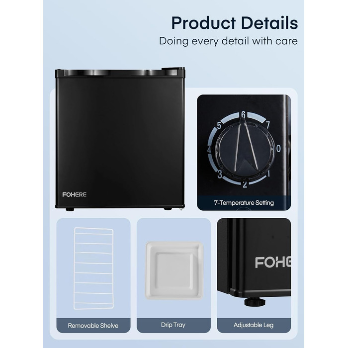 Міні-холодильник E 46L з морозильною камерою, енергоощадний, регулювання температури, рівень шуму 42 дБ, чорний — для офісу, кухні та спальні