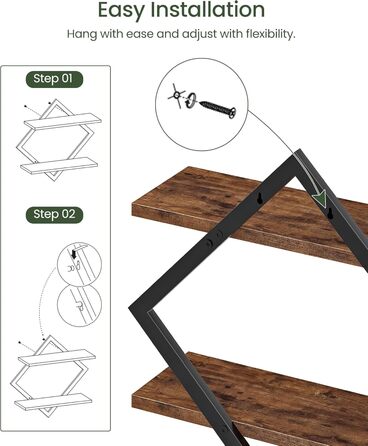 Набір плаваючих полиць Wandregal 2 шт, двоярусні настінні полиці в вітальню, спальню, кухню, офіс, коричневі та чорні DTBJ01P2BF