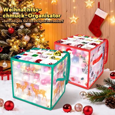 Коробка для прикрас на ялинку з Сантою та оленем, 64 відділення, з регульованими перегородками та 2 застібками-блискавками