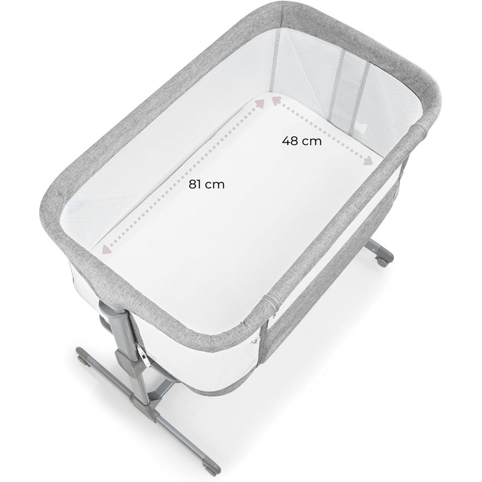 Дитяче ліжко Moby-System Luna 3 в 1: ліжко, манеж, подорожі з матрацом. Регулювання висоти, до 9 кг, знімні бортики, 4 колеса, сірий колір