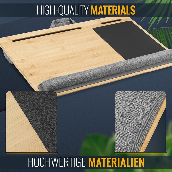 Підставка для ноутбука RICOO з подушкою XXL, бамбукова підставка для ноутбука з підкладкою для миші, Lapdesk для дивана/ліжка, LA0035 (Бежевий)