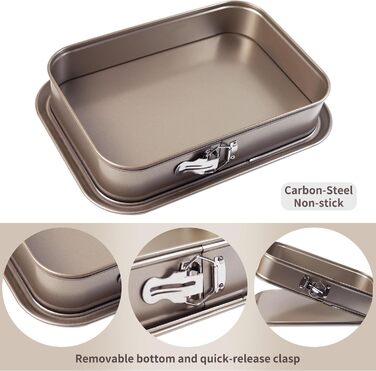 Форма для випічки Notcilgias прямокутна, роз'ємна, для чізкейку, тирамісу, антипригарне покриття, нержавіюча сталь (золото)