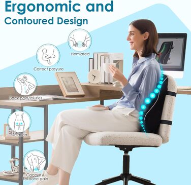 Подушка для попереку Niceeday для офісного крісла/автомобіля, з memory foam, ортопедична підтримка попереку 3D-сіткою, чорна