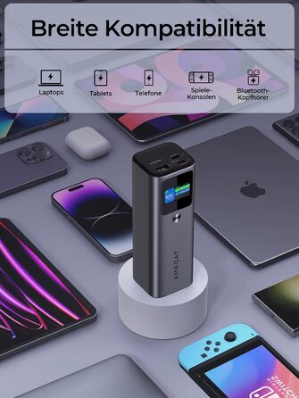 Вт, Power Bank 27600 мАг, зовнішній акумулятор USB C, 3 порти, цифровий дисплей, швидка підзарядка 140 Вт, для ноутбуків, планшетів, смартфонів, навушників тощо, 140