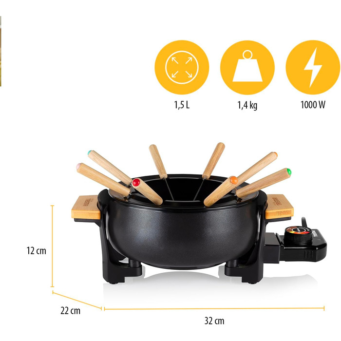 Фондю Tristar FO-1108, чорний/бамбук