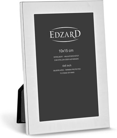Рамка для фото EDZARD Prato 10x15 см, посріблена, стійка до потемніння, оксамитова спинка, в комплекті 2 вішалки, макс. 50 символів