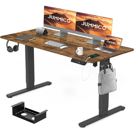Електричний регульований стіл JUMMICO 160x80 см з підзарядною станцією, білий/коричневий, з кабелеуправлінням