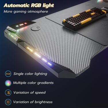 Стіл геймінговий LED 120x60 см з підсвічуванням, тримачем для напоїв та гачком для навушників. Стіл для комп'ютера, геймінговий стіл з карбоновою обробкою, M-подібний каркас (160 см)