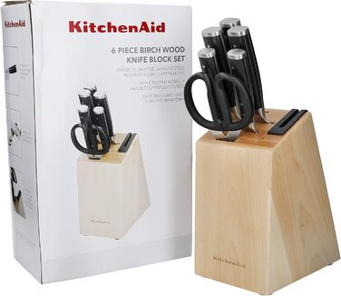Набір кухонних ножів KitchenAid Gourmet: 5 ножів, ножиці, точилка, чорні ручки, японська сталь