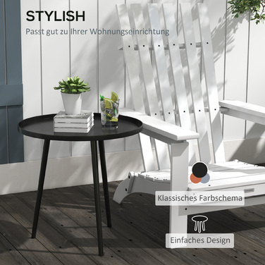 Outsunny Side Table Garden, Атмосферостійкий садовий стіл з піднятим краєм, Сталевий балконний стіл, Круглий журнальний столик 20 кг з навантаженням, Ø40x50H см, Диванний столик для відкритого критого балкона Тераса чорний