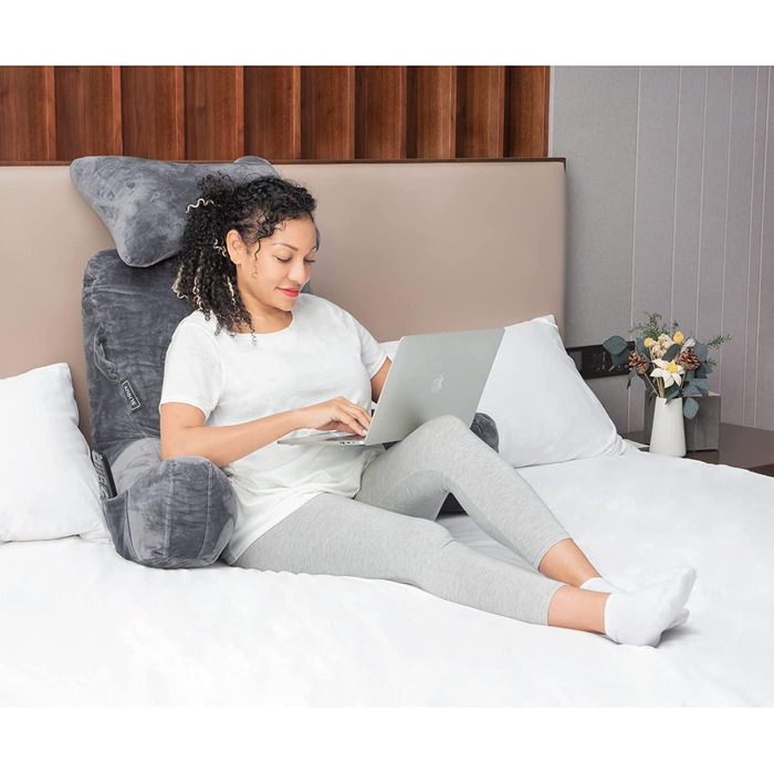 Лежак для читання з підголовником та підлокітником, сірий - ідеальний для читання та відпочинку в ліжку, на дивані чи на підлозі