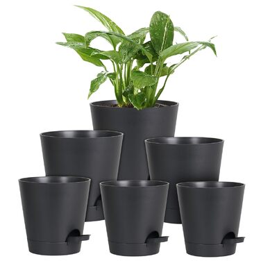 Набір горщиків для квітів 6 шт. з автополивом, чорний. Підходить для дому та балкона. Розміри: 20.3-12.7 см.