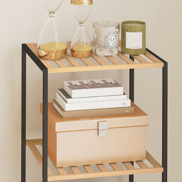 Стильна стелаж Standregal Badregal з бамбука та сталі, з 4 полицями, 4-ярусна книжкова полиця, розміри 36,5 x 33 x 110 см, колір: натуральний