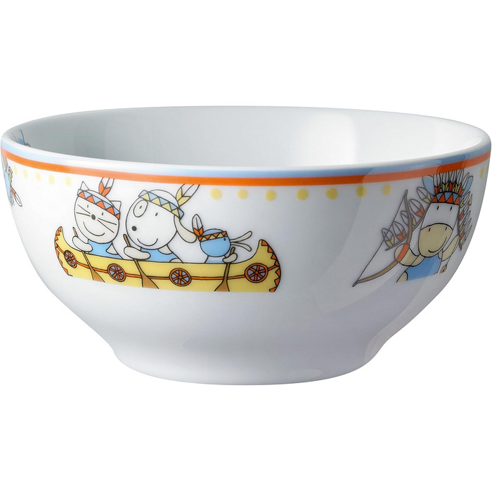 Дитячий посудовий набір Puresigns MOEMA 7-piece – Яскравий дизайн у стилі Дикого Заходу з вождем 'Мирна Корова' – Якісний нержавіючий сталь та порцеляна – Ідеально для днів народжень та особливих подій