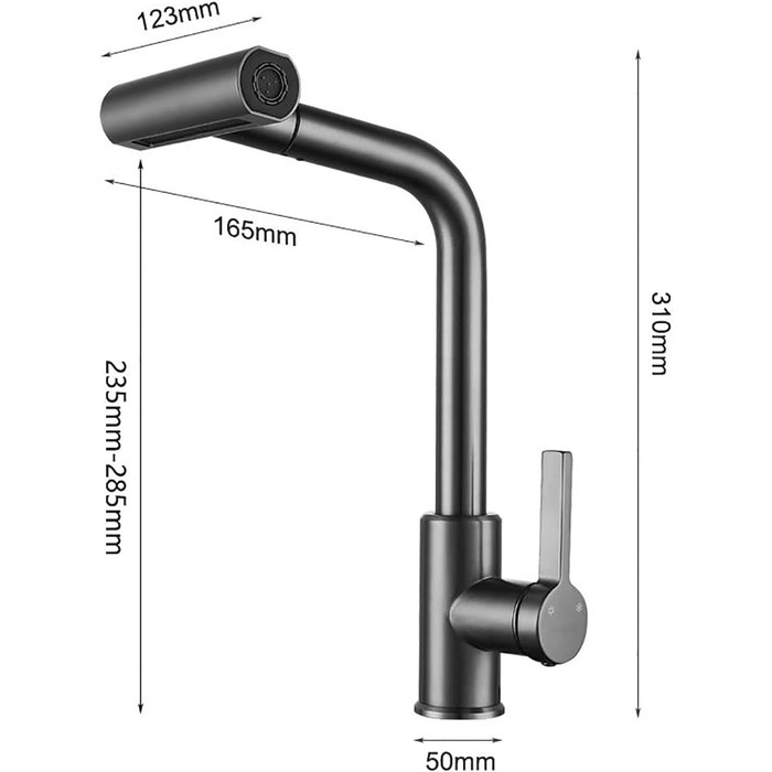 Змішувач для кухні 360° зі шлангом, висувний змішувач для раковини, темно-сірий