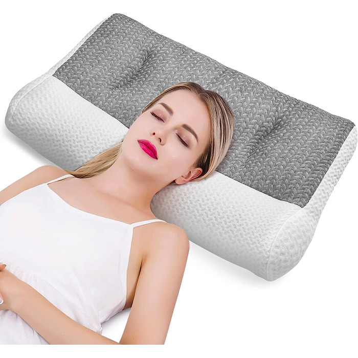 М'яка ергономічна подушка для голови Подушка для шиї, бічна подушка для сну і для запобігання хропіння, ортопедична подушка, подушка для полегшення болю в шиї (М - 48x74 см, білий)