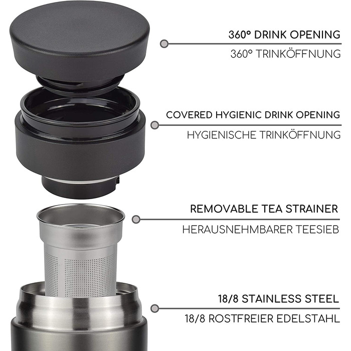Термос Milu з нержавіючої сталі для go-450 мл-100 герметичність-Питна чашка, чайна пляшка Термос Автомобільна чашка з подвійною стінкою ізоляція-360 - отвір для пиття(450 мл, сірий)