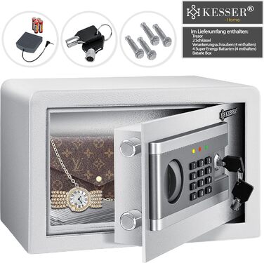 KESSER® Електронний сейф | 38x30x30 см | з батарейним відсіком | 3-х болонний замок | Настінний/підлоговий сейф | Внутрішнє освітлення | Срібний