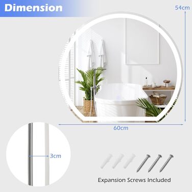 LED дзеркало для ванної кімнати FANTASK з підсвічуванням, проти запотівання, сенсорне керування, пам'ять, 60x54 см, срібло