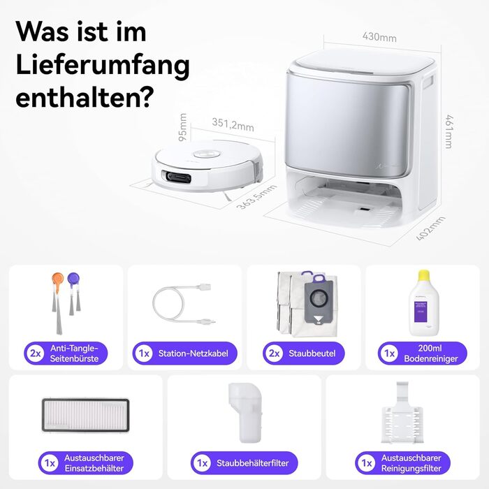 Робот-пилосос NARWAL Flow з функцією миття підлоги, система FlowWash з автоматичним самоочищенням, потужність 22000 Па, збір шерсті тварин DualFlow, миття 45-80°C та гаряче повітря, док-станція для самостійного очищення