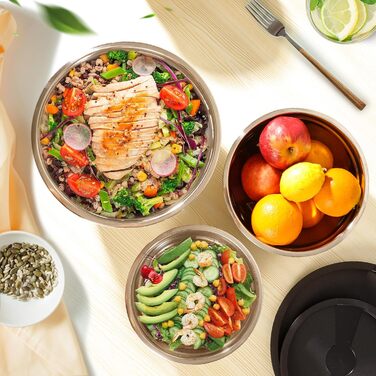 Набір мисок Cinnani з нержавіючої сталі, 8 шт. з кришками: для салатів, приготування їжі, міксеру. Багатофункціональні, стекувальні миски.