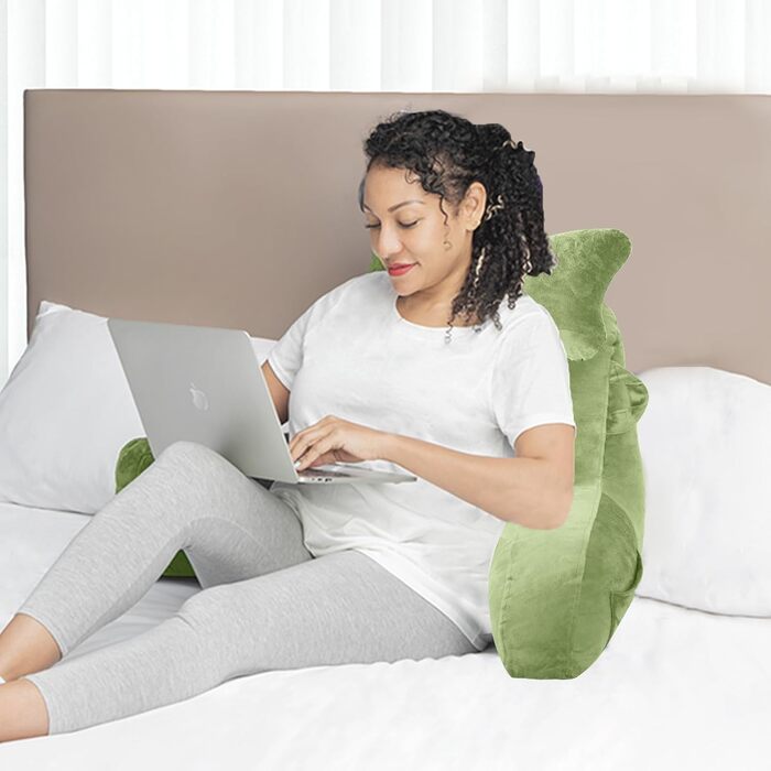 Підлогове крісло-мішок для читання в ліжку, диван для дорослих, подушка для спини з кишенею, крісло для ліжка, читання, перегляду телевізора, ігор (зелене)