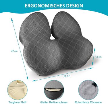 Подушка для сидіння Fwiull з Memory Foam: ергономічна, для автомобіля, дивана, офісу, сірого кольору