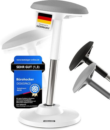 Ергономічний стілець-підставкою для сидіння та стояння - регульований офісний стілець та підставка для стояння з надзвичайно широкою основою та сидінням, стілець-стійка, що запобігає болю в спині та шиї (Білий)