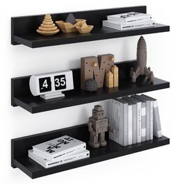 Настінні полиці Wandregal 39 см, комплект з 3 шт. для спальні, ванної, вітальні, кухні, офісу (чорні)