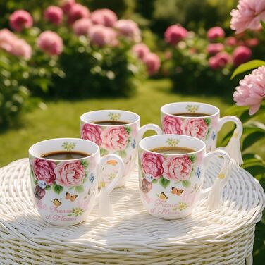 Комплект чашок для кави London Boutique K414: 4 шт., 330 мл, рожевий, стиль Vintage/Retro, флора, подарунок